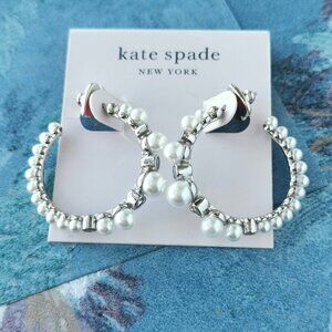 Kate Spade Pearl Caviar Silver Hoop Earrings New w/dust bag